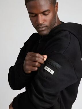 ComfRT Black Hoodie with Subtle Tag Detail